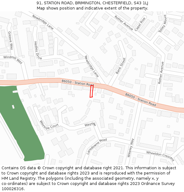 91, STATION ROAD, BRIMINGTON, CHESTERFIELD, S43 1LJ: Location map and indicative extent of plot