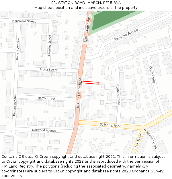91, STATION ROAD, MARCH, PE15 8NN: Location map and indicative extent of plot