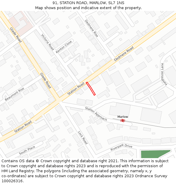 91, STATION ROAD, MARLOW, SL7 1NS: Location map and indicative extent of plot