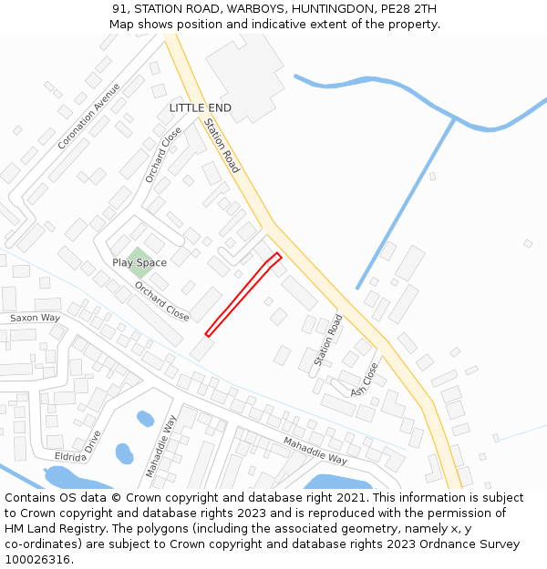 91, STATION ROAD, WARBOYS, HUNTINGDON, PE28 2TH: Location map and indicative extent of plot