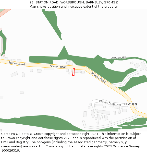 91, STATION ROAD, WORSBROUGH, BARNSLEY, S70 4SZ: Location map and indicative extent of plot
