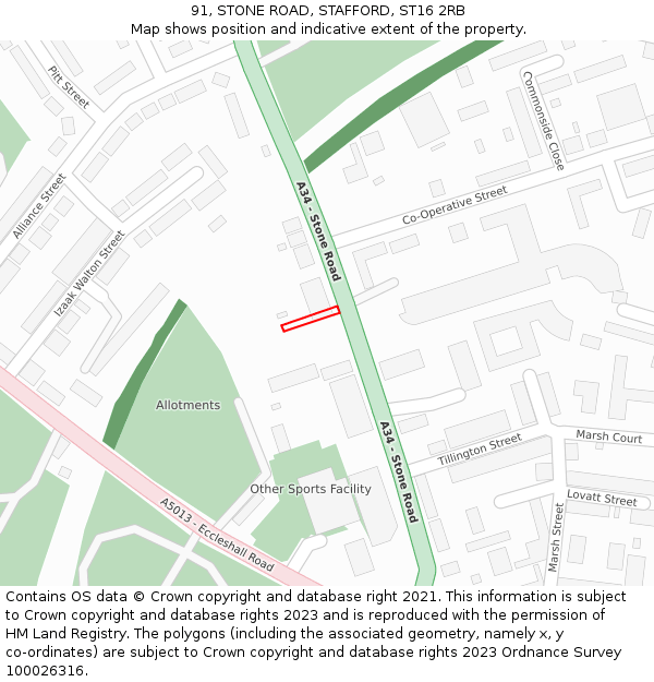 91, STONE ROAD, STAFFORD, ST16 2RB: Location map and indicative extent of plot
