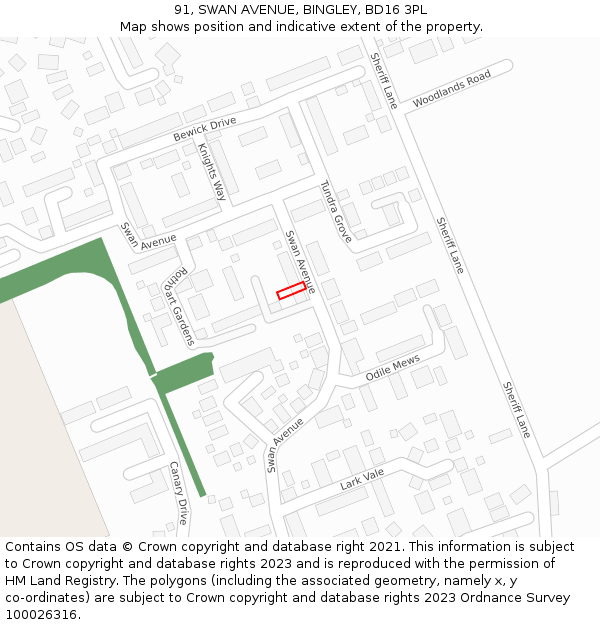 91, SWAN AVENUE, BINGLEY, BD16 3PL: Location map and indicative extent of plot