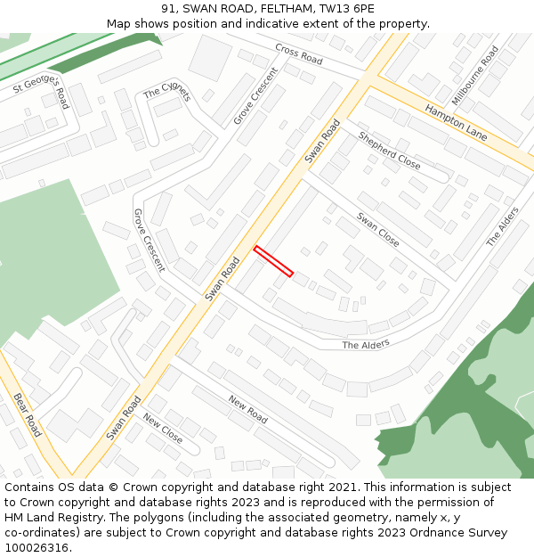 91, SWAN ROAD, FELTHAM, TW13 6PE: Location map and indicative extent of plot