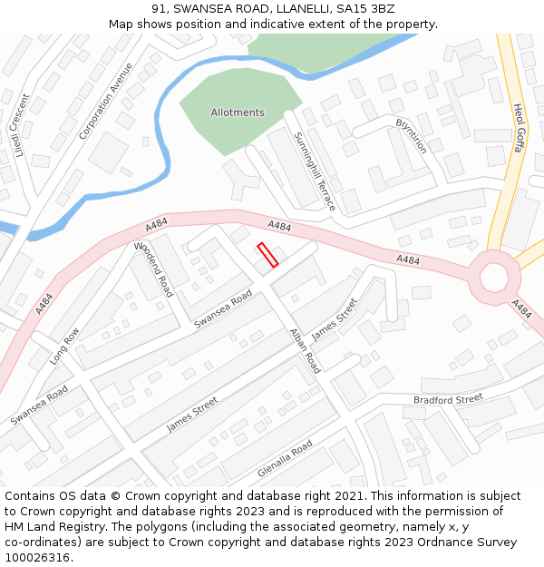 91, SWANSEA ROAD, LLANELLI, SA15 3BZ: Location map and indicative extent of plot