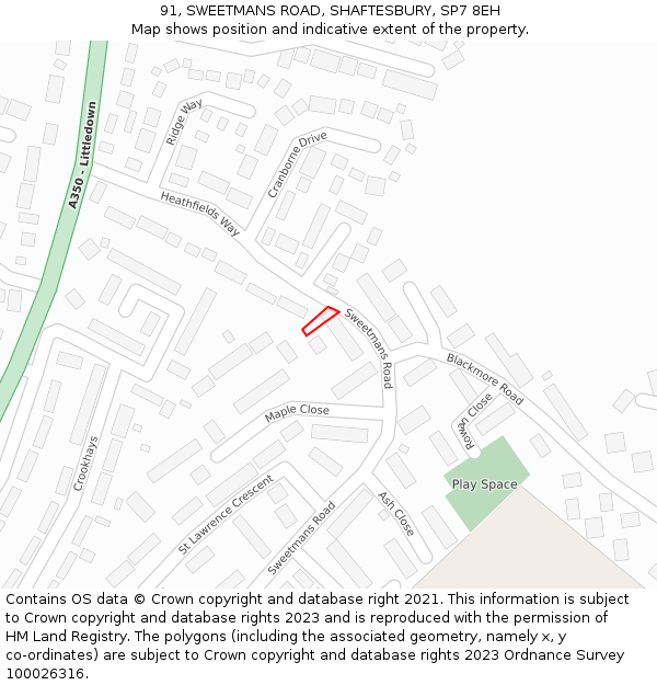 91, SWEETMANS ROAD, SHAFTESBURY, SP7 8EH: Location map and indicative extent of plot
