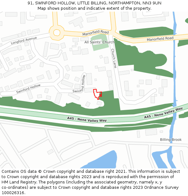91, SWINFORD HOLLOW, LITTLE BILLING, NORTHAMPTON, NN3 9UN: Location map and indicative extent of plot