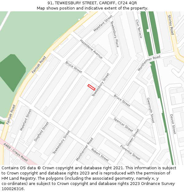 91, TEWKESBURY STREET, CARDIFF, CF24 4QR: Location map and indicative extent of plot