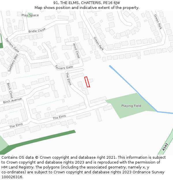 91, THE ELMS, CHATTERIS, PE16 6JW: Location map and indicative extent of plot