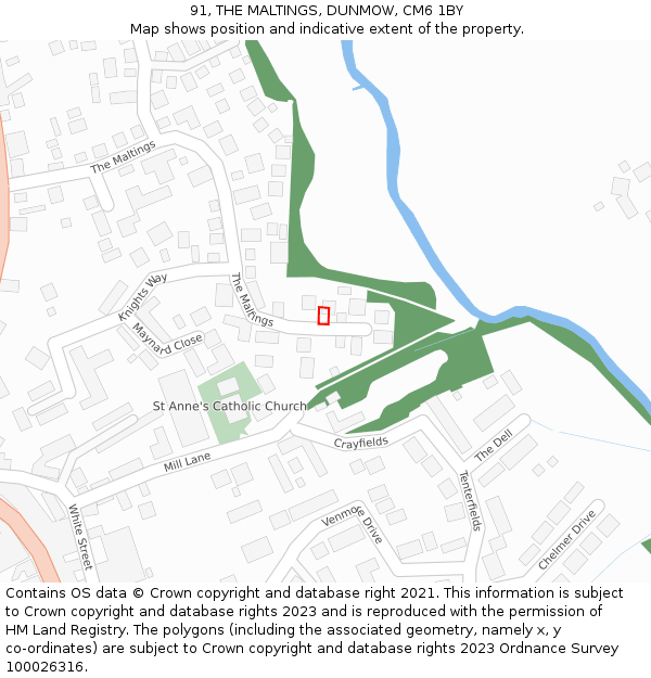 91, THE MALTINGS, DUNMOW, CM6 1BY: Location map and indicative extent of plot