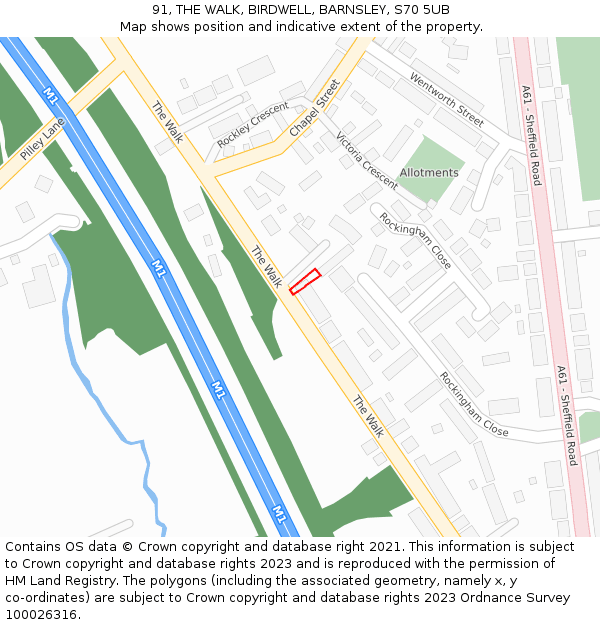 91, THE WALK, BIRDWELL, BARNSLEY, S70 5UB: Location map and indicative extent of plot