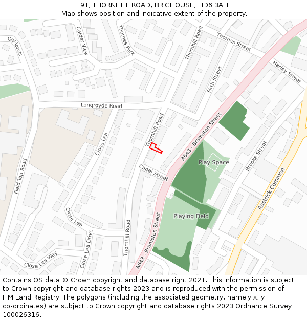 91, THORNHILL ROAD, BRIGHOUSE, HD6 3AH: Location map and indicative extent of plot