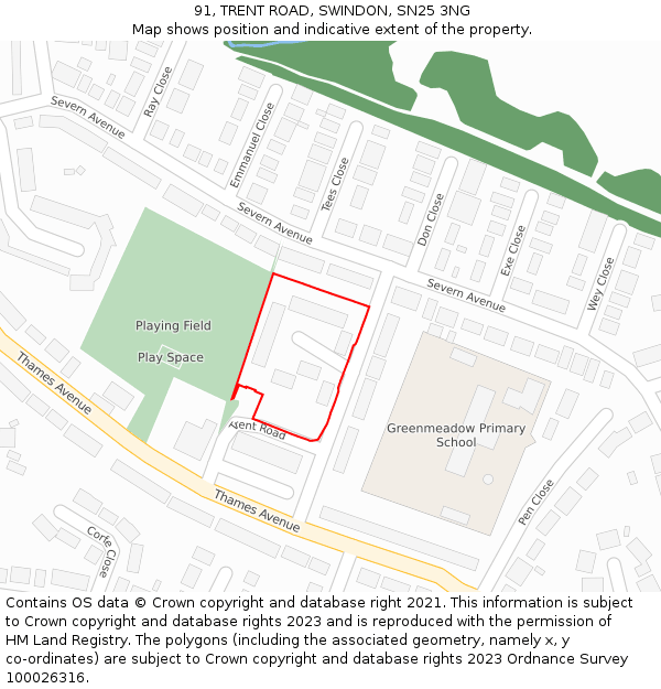 91, TRENT ROAD, SWINDON, SN25 3NG: Location map and indicative extent of plot
