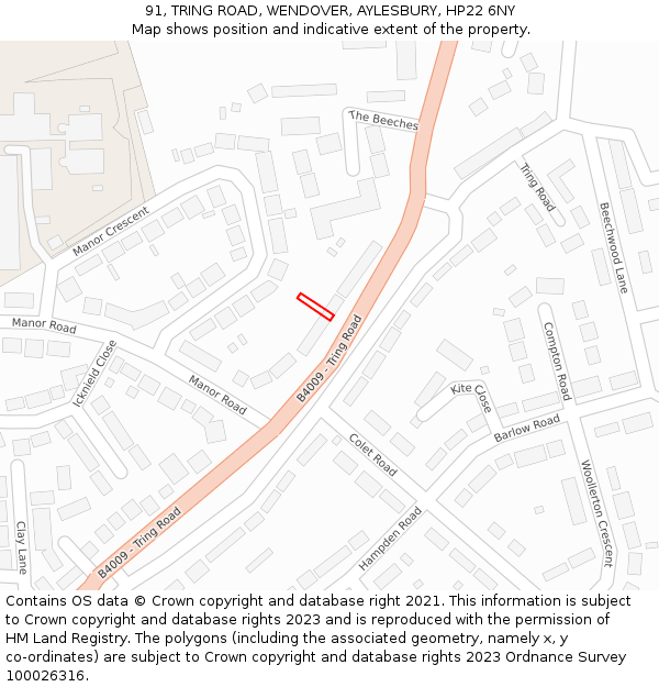 91, TRING ROAD, WENDOVER, AYLESBURY, HP22 6NY: Location map and indicative extent of plot
