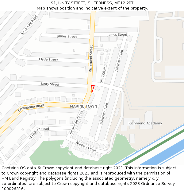 91, UNITY STREET, SHEERNESS, ME12 2PT: Location map and indicative extent of plot