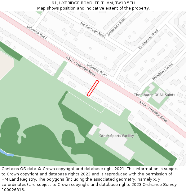 91, UXBRIDGE ROAD, FELTHAM, TW13 5EH: Location map and indicative extent of plot
