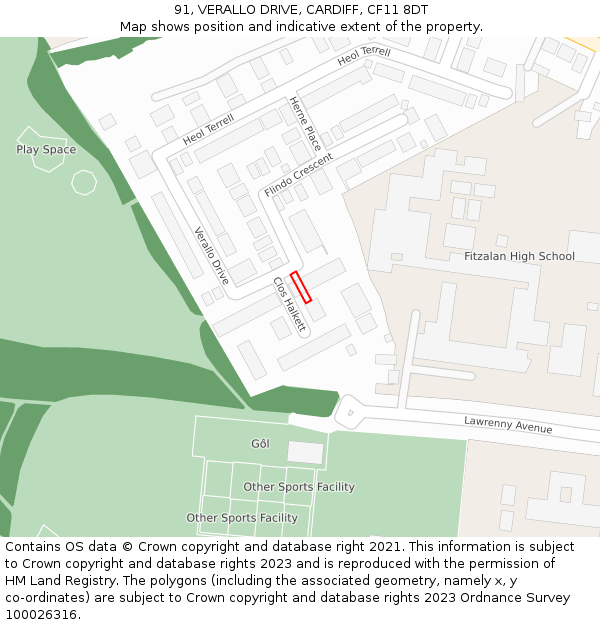 91, VERALLO DRIVE, CARDIFF, CF11 8DT: Location map and indicative extent of plot