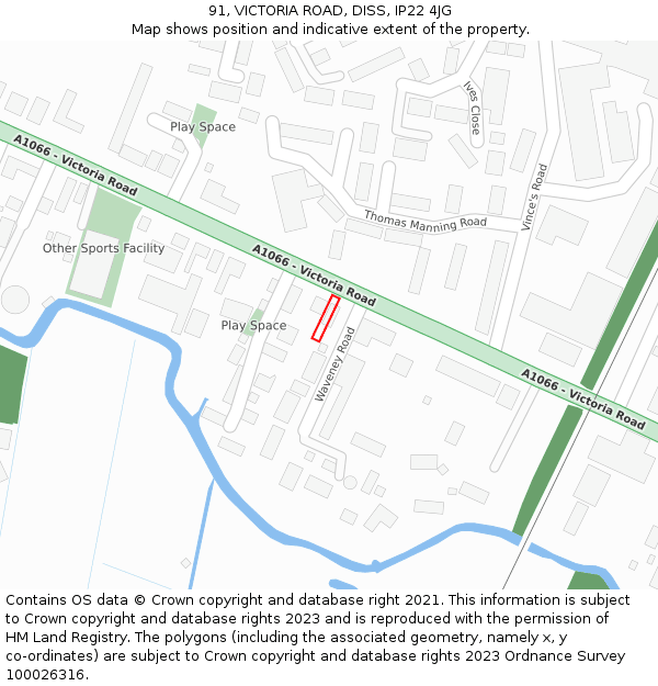 91, VICTORIA ROAD, DISS, IP22 4JG: Location map and indicative extent of plot