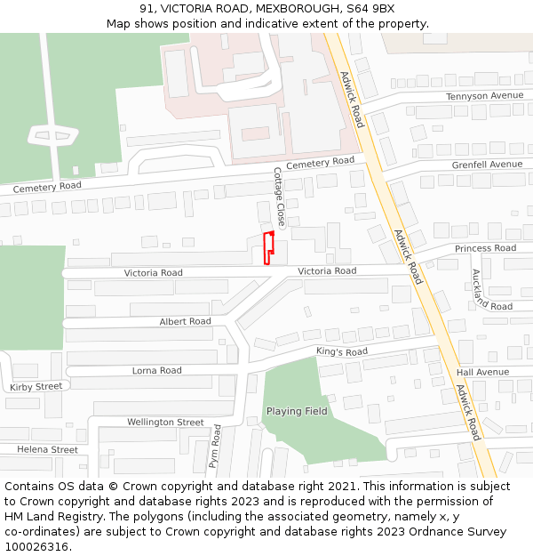 91, VICTORIA ROAD, MEXBOROUGH, S64 9BX: Location map and indicative extent of plot