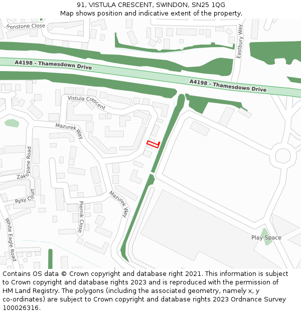 91, VISTULA CRESCENT, SWINDON, SN25 1QG: Location map and indicative extent of plot
