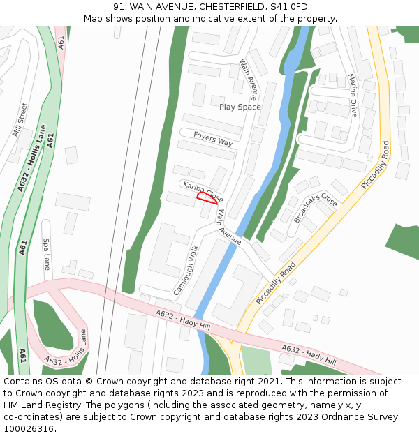 91, WAIN AVENUE, CHESTERFIELD, S41 0FD: Location map and indicative extent of plot