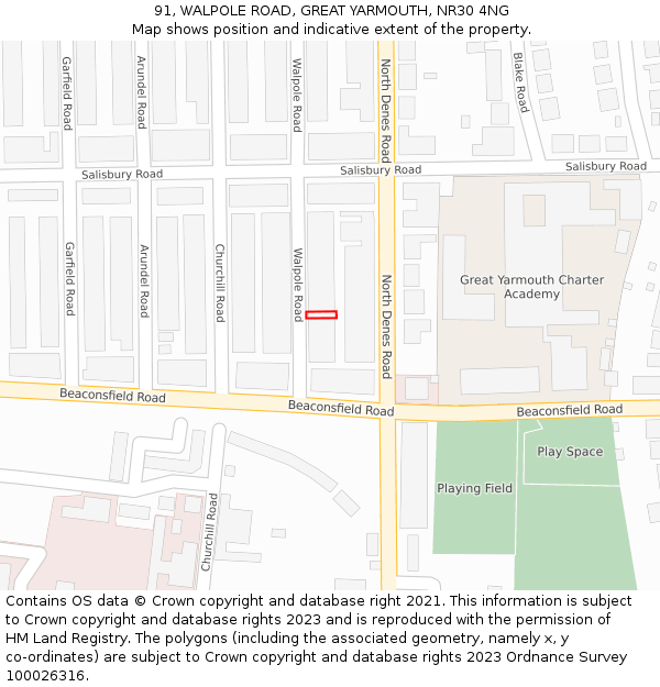 91, WALPOLE ROAD, GREAT YARMOUTH, NR30 4NG: Location map and indicative extent of plot