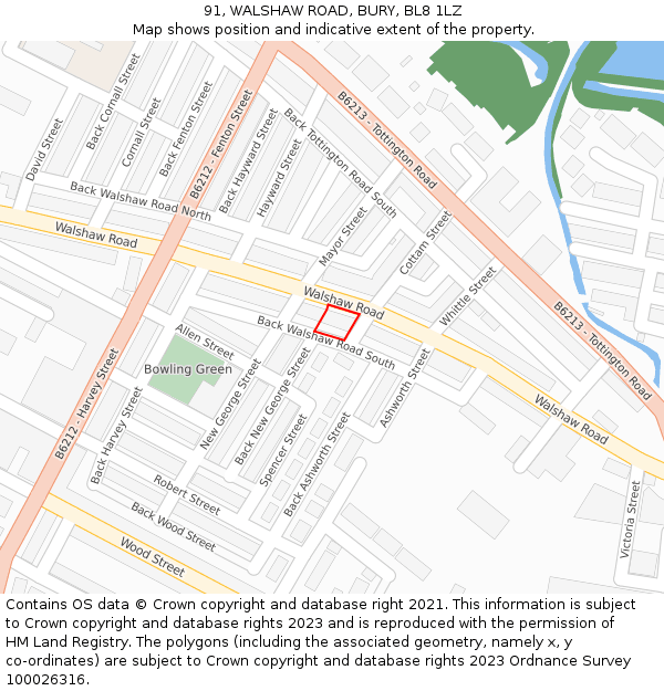 91, WALSHAW ROAD, BURY, BL8 1LZ: Location map and indicative extent of plot