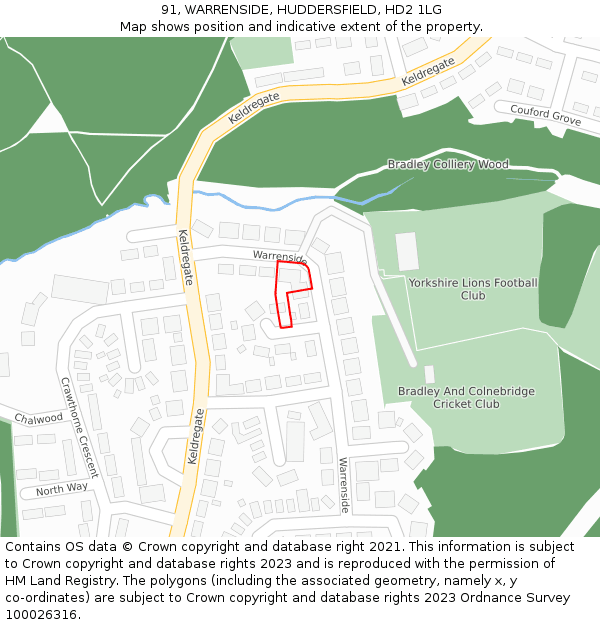 91, WARRENSIDE, HUDDERSFIELD, HD2 1LG: Location map and indicative extent of plot