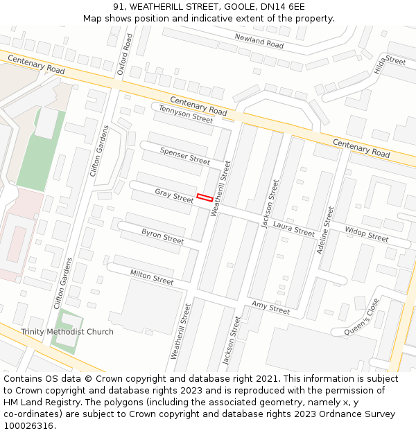 91, WEATHERILL STREET, GOOLE, DN14 6EE: Location map and indicative extent of plot