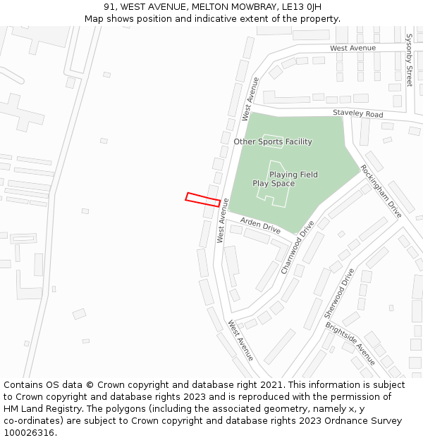 91, WEST AVENUE, MELTON MOWBRAY, LE13 0JH: Location map and indicative extent of plot