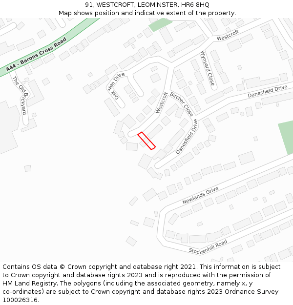 91, WESTCROFT, LEOMINSTER, HR6 8HQ: Location map and indicative extent of plot