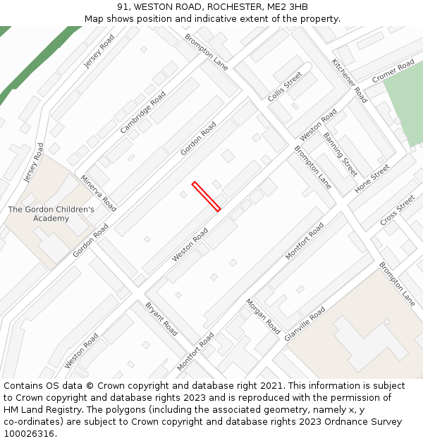 91, WESTON ROAD, ROCHESTER, ME2 3HB: Location map and indicative extent of plot