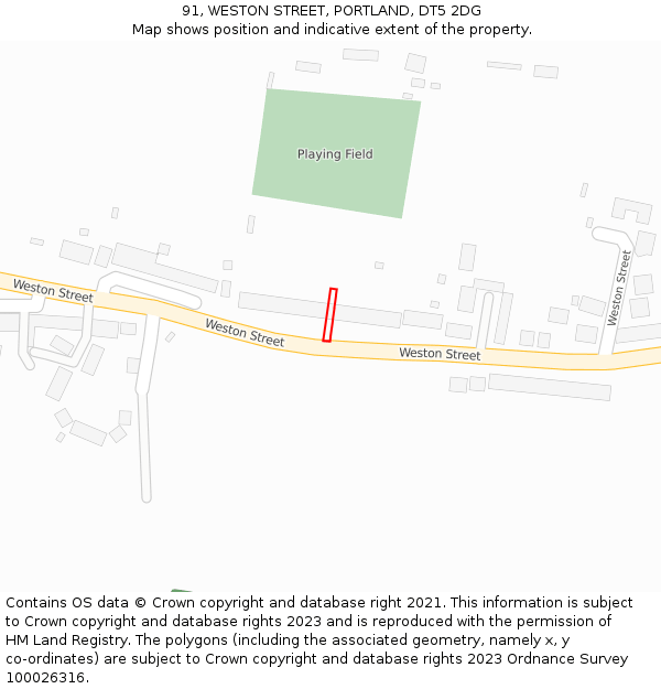 91, WESTON STREET, PORTLAND, DT5 2DG: Location map and indicative extent of plot