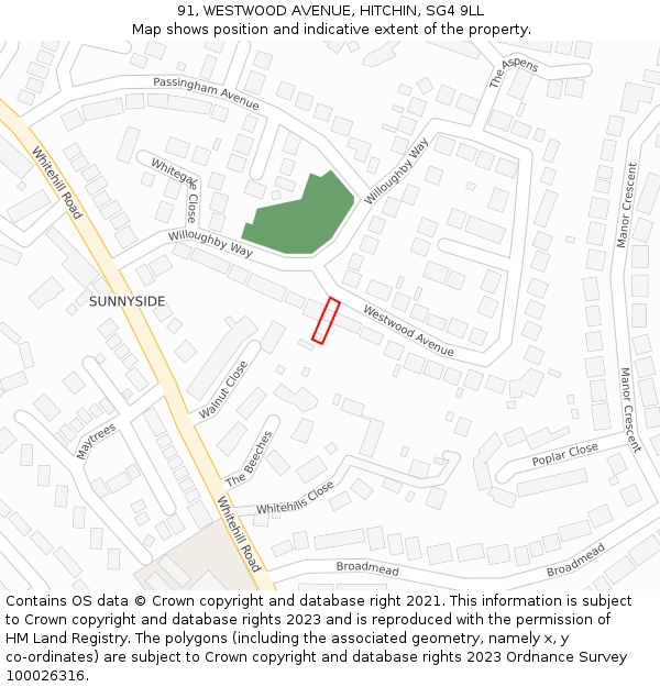 91, WESTWOOD AVENUE, HITCHIN, SG4 9LL: Location map and indicative extent of plot