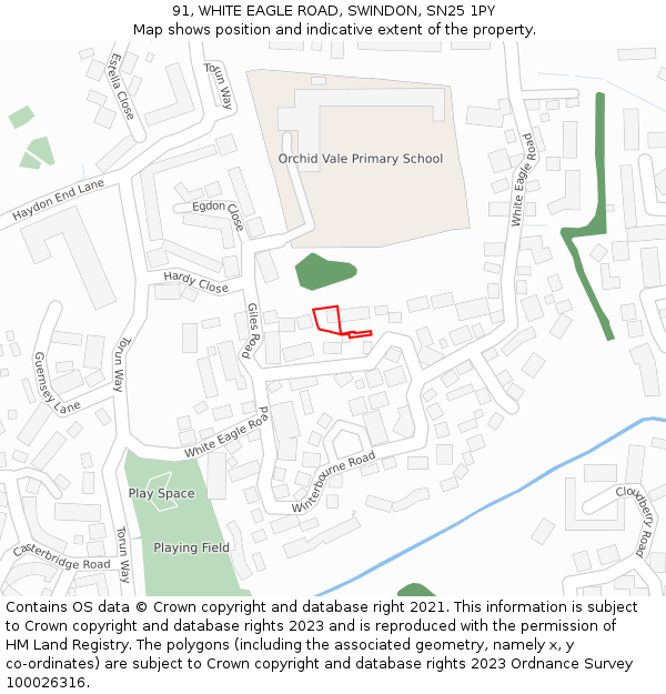 91, WHITE EAGLE ROAD, SWINDON, SN25 1PY: Location map and indicative extent of plot