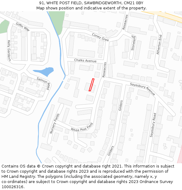91, WHITE POST FIELD, SAWBRIDGEWORTH, CM21 0BY: Location map and indicative extent of plot