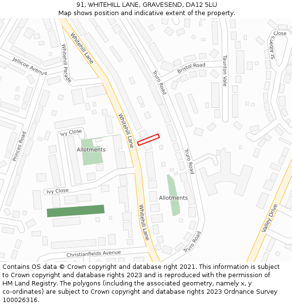 91, WHITEHILL LANE, GRAVESEND, DA12 5LU: Location map and indicative extent of plot