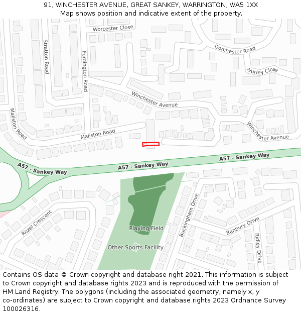 91, WINCHESTER AVENUE, GREAT SANKEY, WARRINGTON, WA5 1XX: Location map and indicative extent of plot