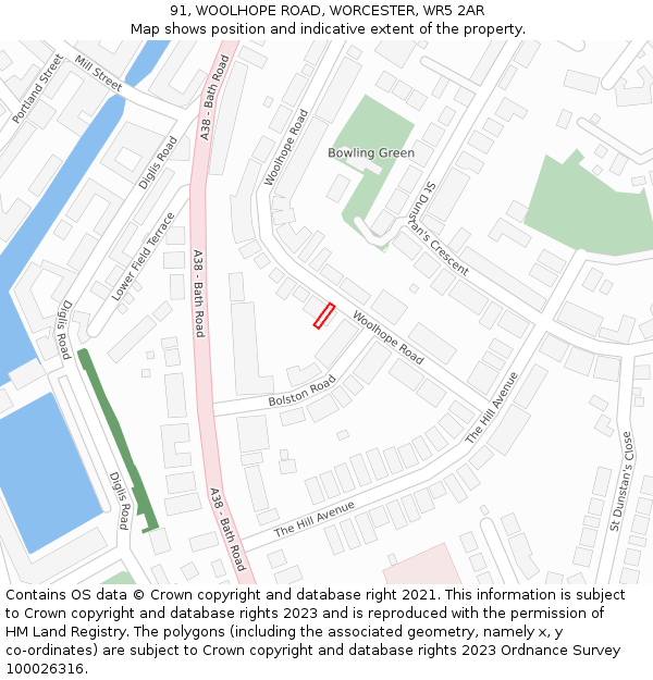 91, WOOLHOPE ROAD, WORCESTER, WR5 2AR: Location map and indicative extent of plot