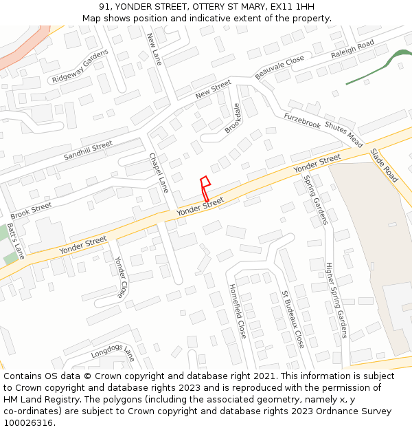 91, YONDER STREET, OTTERY ST MARY, EX11 1HH: Location map and indicative extent of plot