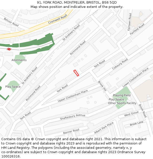 91, YORK ROAD, MONTPELIER, BRISTOL, BS6 5QD: Location map and indicative extent of plot