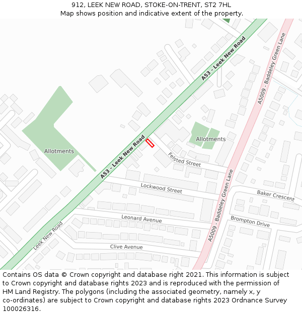 912, LEEK NEW ROAD, STOKE-ON-TRENT, ST2 7HL: Location map and indicative extent of plot