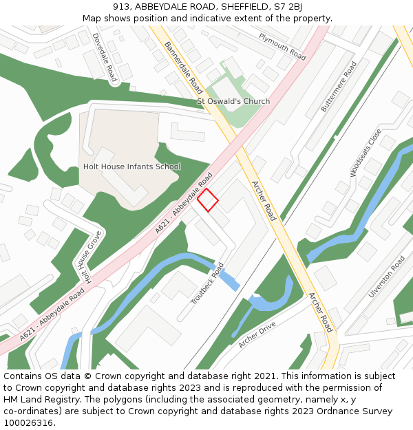 913, ABBEYDALE ROAD, SHEFFIELD, S7 2BJ: Location map and indicative extent of plot