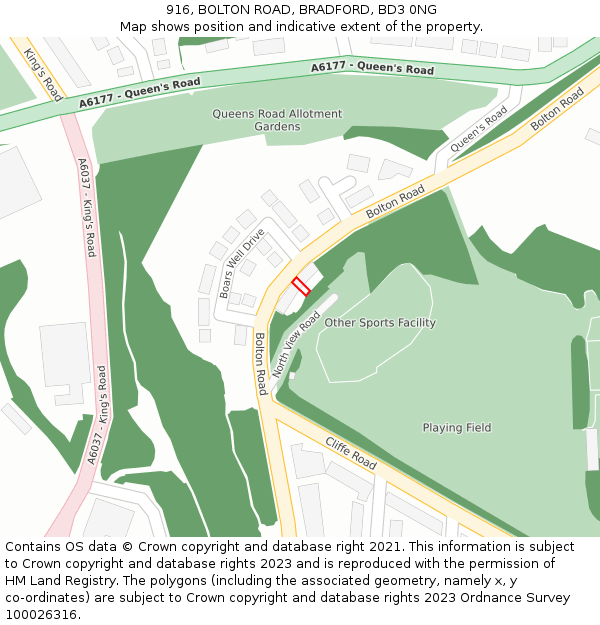 916, BOLTON ROAD, BRADFORD, BD3 0NG: Location map and indicative extent of plot