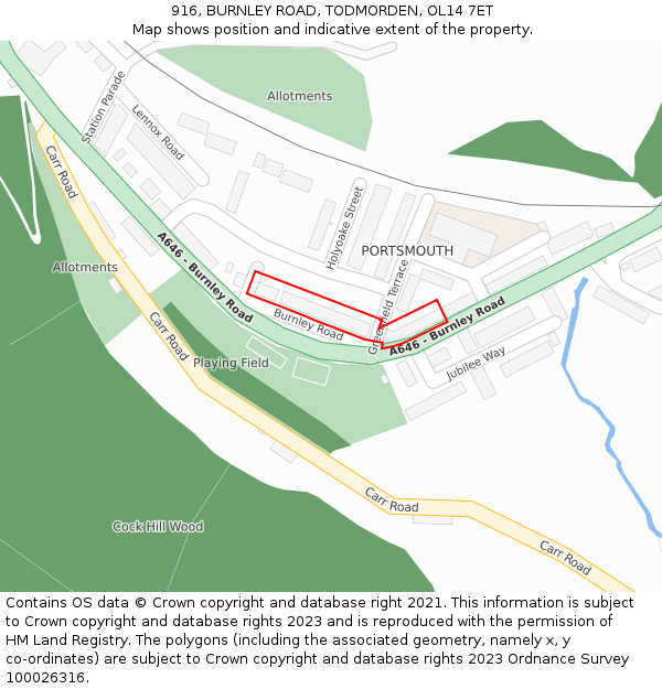 916, BURNLEY ROAD, TODMORDEN, OL14 7ET: Location map and indicative extent of plot