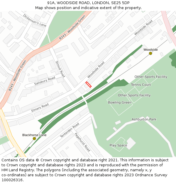 91A, WOODSIDE ROAD, LONDON, SE25 5DP: Location map and indicative extent of plot