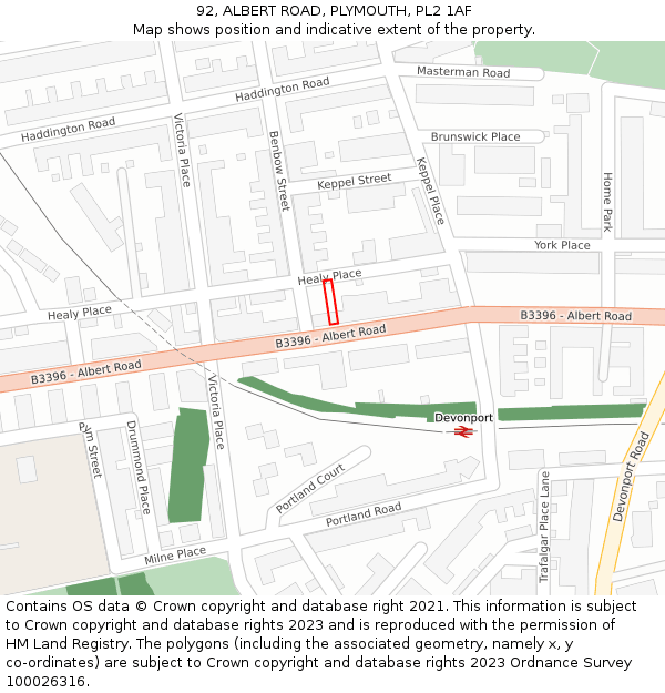 92, ALBERT ROAD, PLYMOUTH, PL2 1AF: Location map and indicative extent of plot