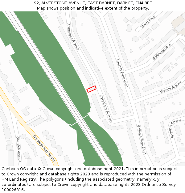 92, ALVERSTONE AVENUE, EAST BARNET, BARNET, EN4 8EE: Location map and indicative extent of plot