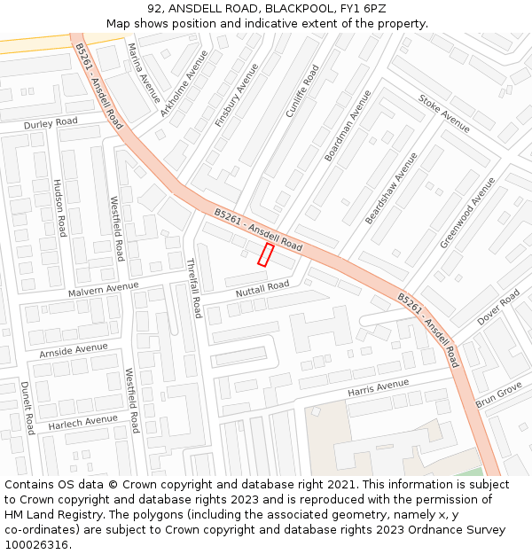 92, ANSDELL ROAD, BLACKPOOL, FY1 6PZ: Location map and indicative extent of plot