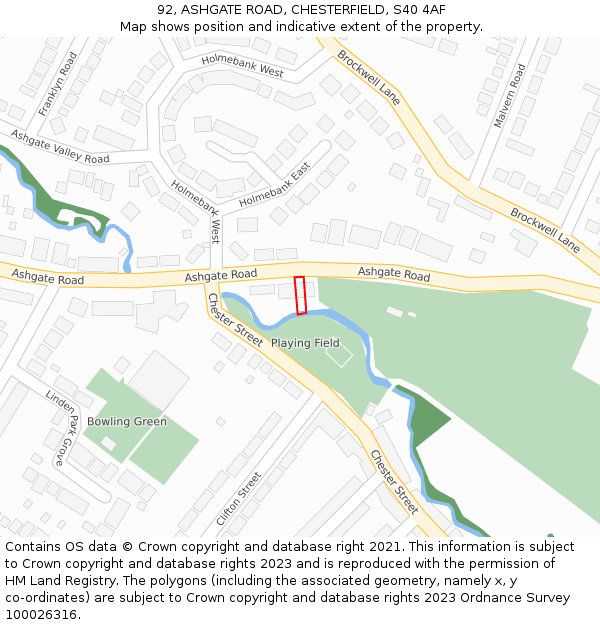 92, ASHGATE ROAD, CHESTERFIELD, S40 4AF: Location map and indicative extent of plot